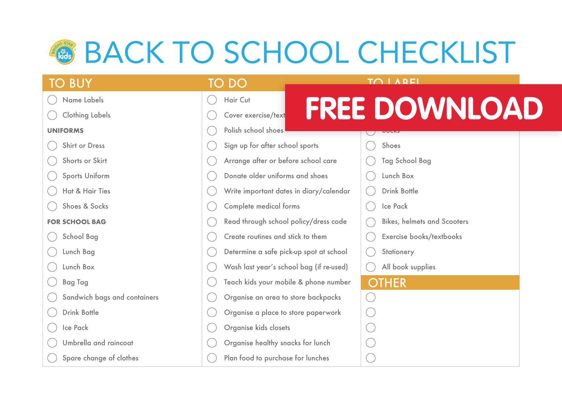 Back To School Checklist