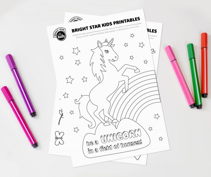 unicorn colouring in printable bright star kids free printable