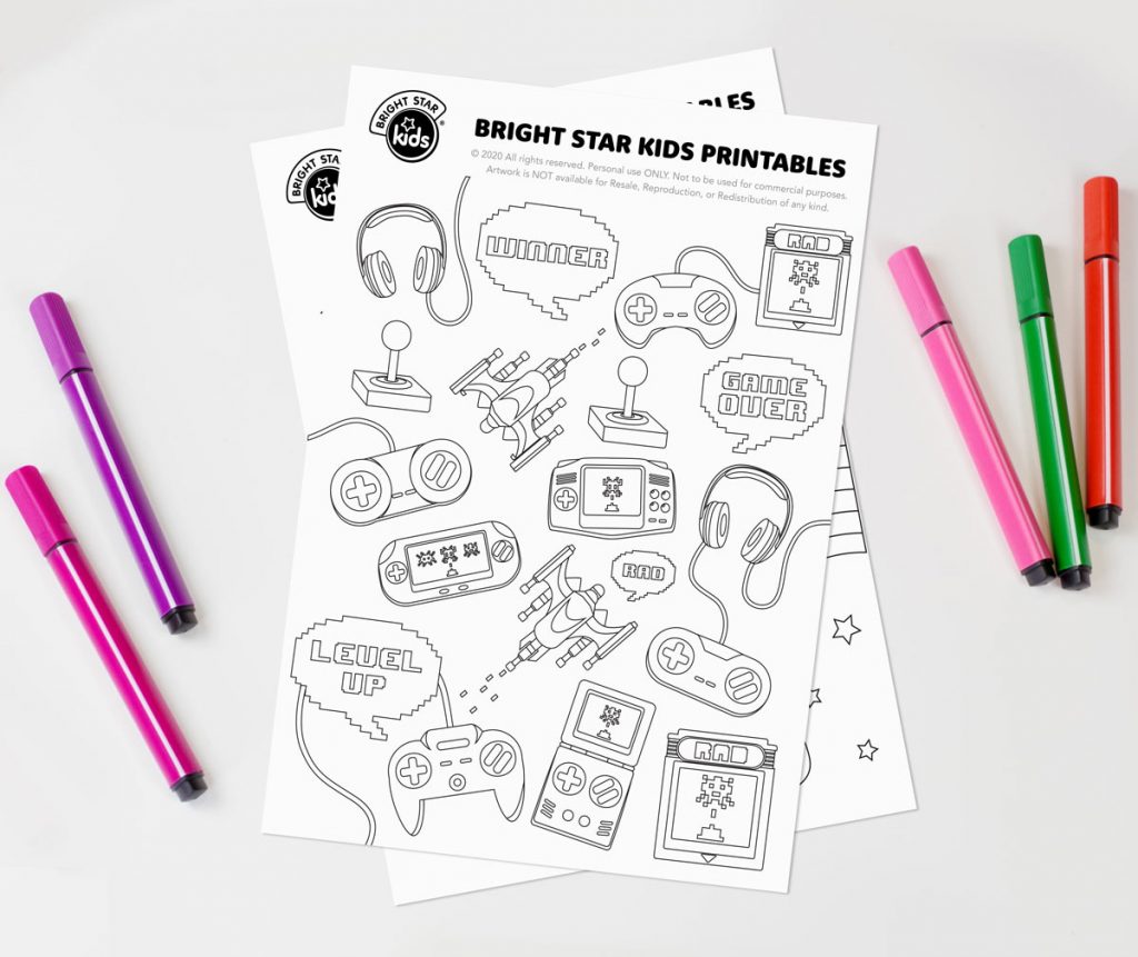 Video Game Colouring In Printable - Bright Star Kids- Free Download